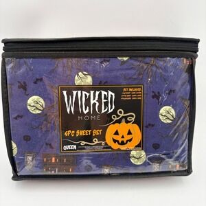 Wicked Home Queen 4PC Sheet Set Halloween Haunted House Pumpkin Moon Decor